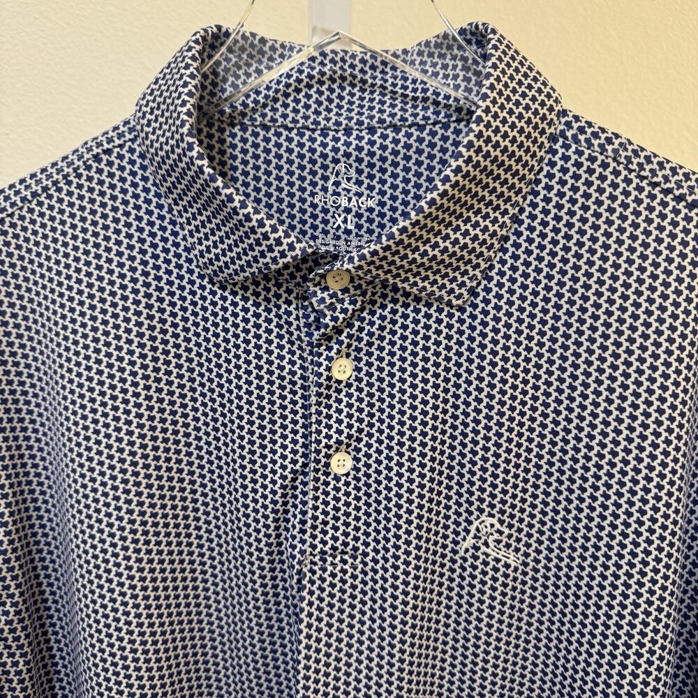 RHOBACK TEXAS Logo Mens XL Golf Polo Shirt Blue (flaw on Flag At Back)